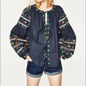 Zara embroidered flounce shirt